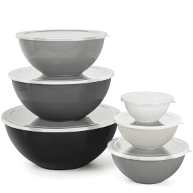 Bowls with Lids Set, 12 Piece Plastic Mixing Bowls Set, Nesting Mixing Bowl for Space Saving Storage, Ideal for Cooking, Baking, Food Prep (Gray) Bowls with Lids Set, 12 Piece Plastic Mixing Bowls Set, Nesting Mixing Bowl for Space Saving Storage, Ideal for Cooking, Baking, Food Prep (Gray)